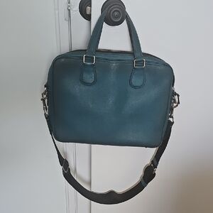 COACH Men's Teal Leather Brief Bag with Shoulder Strap
